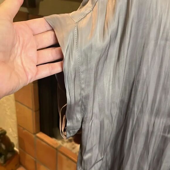 By Together Pleated Polyester Satin 1/2 Button Up Blouse, S! - Picture 5 of 11